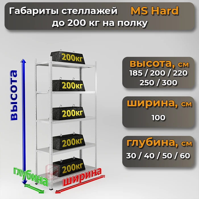 Размеры металлических стеллажей MS Hard - фото Стеллажин Размеры металлических стеллажей MS Hard - фото Стеллажин