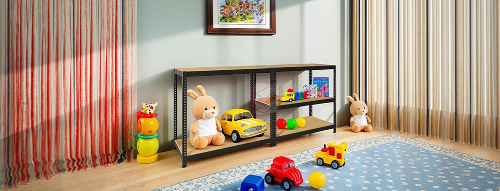 Стеллаж с игрушками в детской комнате - фото Стеллажин